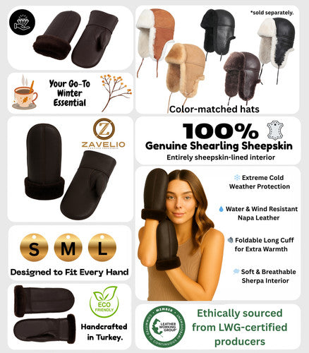 Zavelio Women's Sheepskin Mittens – Brown