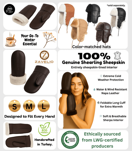 Zavelio Women's Sheepskin Mittens – Brown/Beige