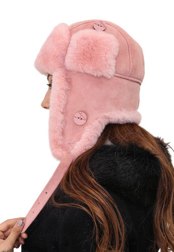 Zavelio Women's Sheepskin Aviator Hat – Pink