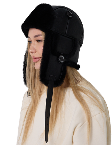 Zavelio Unisex Sheepskin Trapper Hat – Solid Black