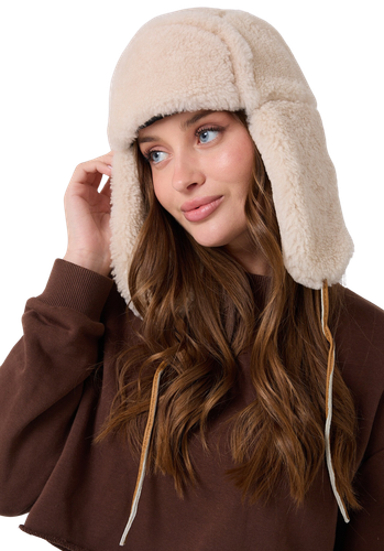 Zavelio Curly Sheepskin Aviator Hat – Cream Curly