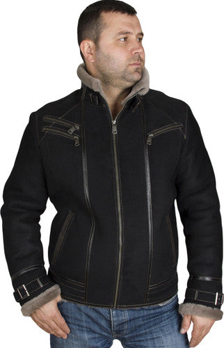 Zavelio Men's Sheepskin Jacket 1303 – Black