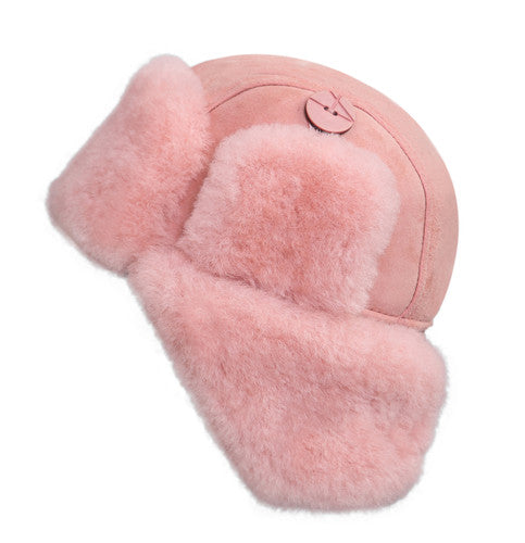 Zavelio Women's Sheepskin Aviator Hat – Pink