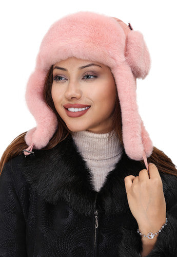 Zavelio Women's Sheepskin Aviator Hat – Pink