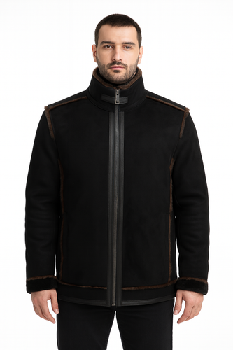 Zavelio Men's Shearling Sheepskin Classic Coat - Brown – Brown