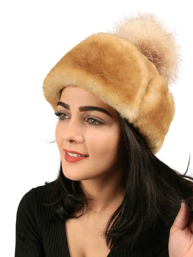 Zavelio Women's Sheepskin Pom-Pom Hat – Tan