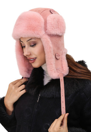 Zavelio Women's Sheepskin Aviator Hat – Pink