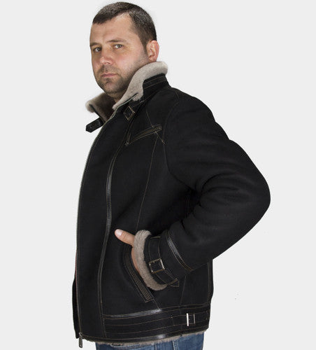 Zavelio Men's Sheepskin Jacket 1303 – Black