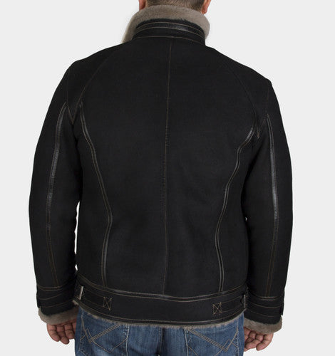 Zavelio Men's Sheepskin Jacket 1303 – Black