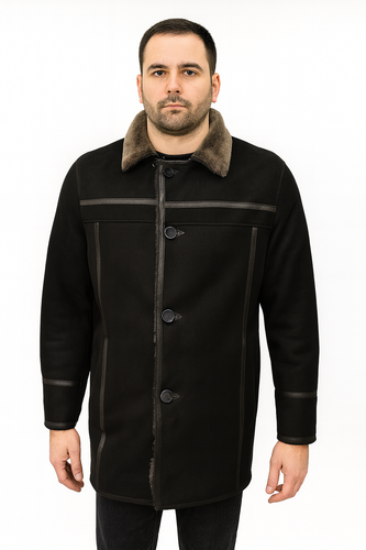 Zavelio Men's Shearling Sheepskin Leather Classic Coat - Black – Black