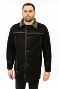 Zavelio Men's Shearling Sheepskin Leather Classic Coat - Black – Black