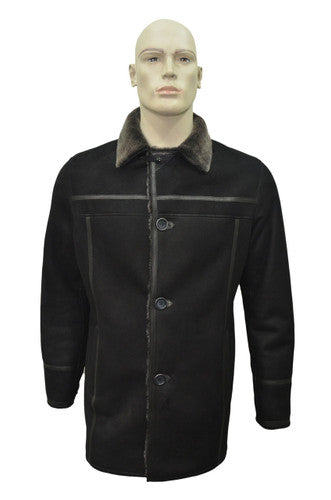 Zavelio Men's Shearling Sheepskin Leather Classic Coat - Black – Black