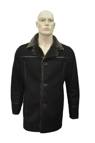 Zavelio Men's Shearling Sheepskin Leather Classic Coat - Black – Black
