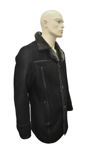 Zavelio Men's Shearling Sheepskin Leather Classic Coat - Black – Black