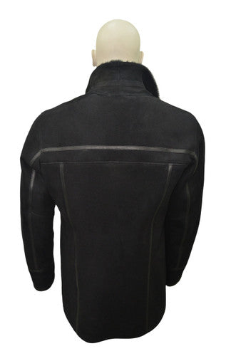 Zavelio Men's Shearling Sheepskin Leather Classic Coat - Black – Black