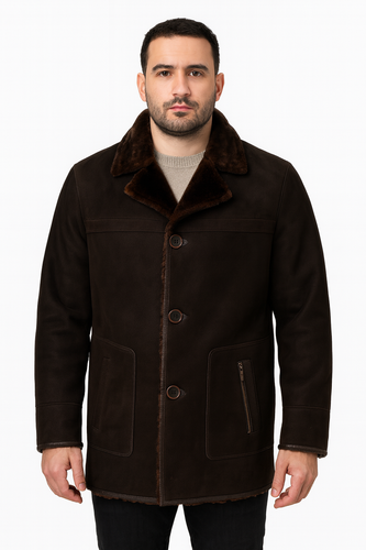 Zavelio Men's Shearling Sheepskin Leather Classic Coat - Brown – Brown