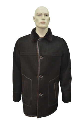 Zavelio Men's Shearling Sheepskin Leather Classic Coat - Brown – Brown