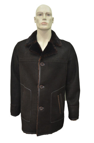 Zavelio Men's Shearling Sheepskin Leather Classic Coat - Brown – Brown
