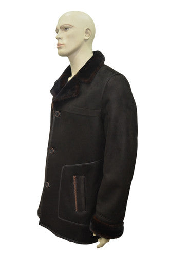 Zavelio Men's Shearling Sheepskin Leather Classic Coat - Brown – Brown