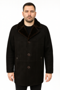 Zavelio Men's Shearling Sheepskin and Leather Classic Coat - Black – Black