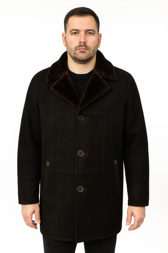 Zavelio Men's Shearling Sheepskin and Leather Classic Coat - Black – Black