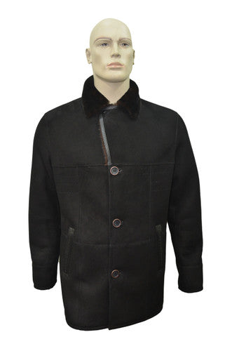 Zavelio Men's Shearling Sheepskin and Leather Classic Coat - Black – Black