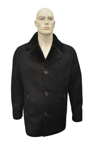 Zavelio Men's Shearling Sheepskin and Leather Classic Coat - Black – Black