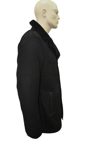 Zavelio Men's Shearling Sheepskin and Leather Classic Coat - Black – Black