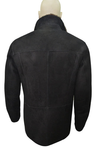 Zavelio Men's Shearling Sheepskin and Leather Classic Coat - Black – Black