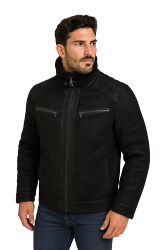 Zavelio Men's Sheepskin Jacket 1401 – Black