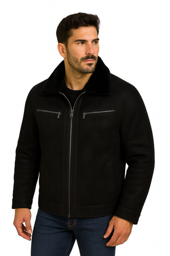 Zavelio Men's Sheepskin Jacket 1401 – Black