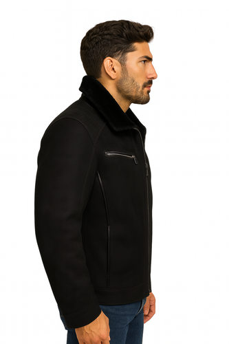 Zavelio Men's Sheepskin Jacket 1401 – Black