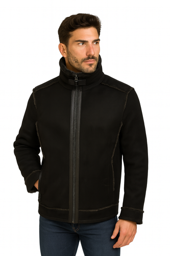 Zavelio Men's Sheepskin Jacket 1402 – Black