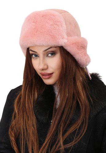 Zavelio Genuine Sheepskin Aviator Hat – Pink