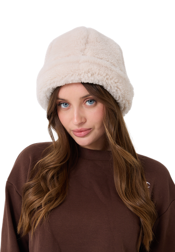 Zavelio Curly Sheepskin Bucket Hat – Cream Curly