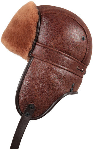 Zavelio Sheepskin Biker Trapper Hat – Peach Brown
