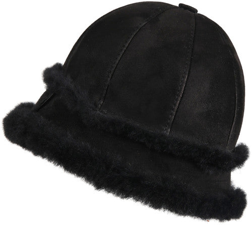 Zavelio Women's Sheepskin Bucket Hat – Black Suede