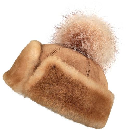Zavelio Women's Sheepskin Pom-Pom Hat – Tan