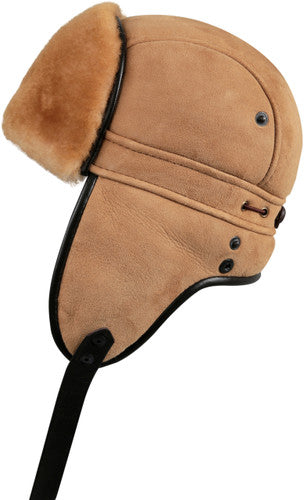 Zavelio Sheepskin Biker Trapper Hat – Tan