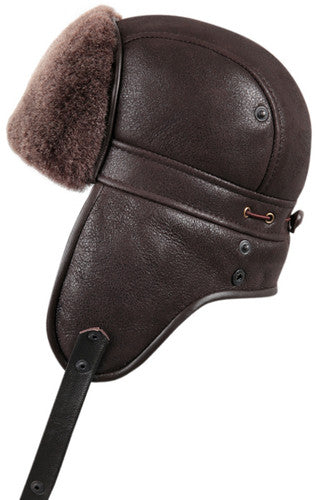 Zavelio Sheepskin Biker Trapper Hat – Brown