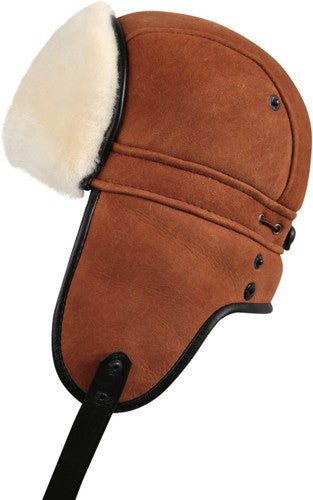 Zavelio Sheepskin Biker Trapper Hat – Cognac