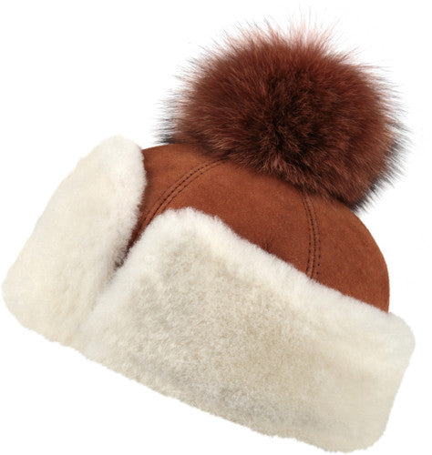 Zavelio Women's Sheepskin Pom-Pom Hat – Cognac