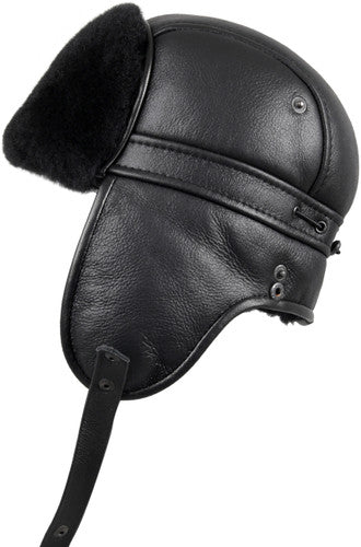 Zavelio Sheepskin Biker Trapper Hat – Solid Black