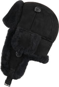 Zavelio Unisex Sheepskin Trapper Hat – Black Suede