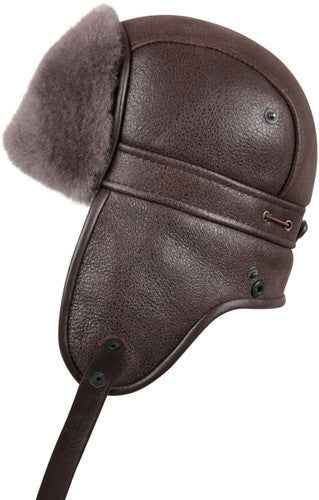 Zavelio Sheepskin Biker Trapper Hat – Taupe Brown