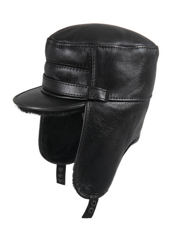 Zavelio Sheepskin Elmer Fudd Visor Hat – Solid Black