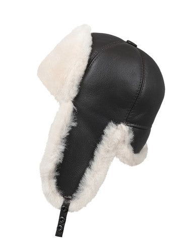Zavelio Six-Panel Sheepskin Ushanka Hat – Brown/Beige