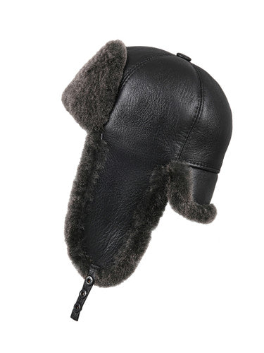 Zavelio Six-Panel Sheepskin Ushanka Hat – Black