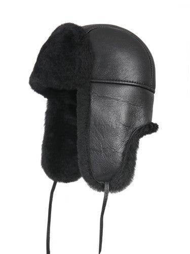 Zavelio Kids' Sheepskin Aviator Hat – Solid Black