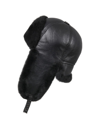 Zavelio Six-Panel Sheepskin Ushanka Hat – Solid Black